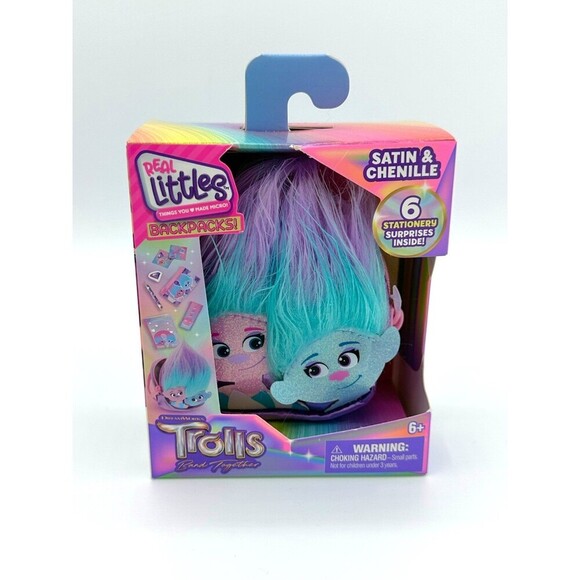 NEW Real Littles Trolls Band Together Backpacks SATIN & CHENILLE + 6 SURPRISES - Picture 1 of 4